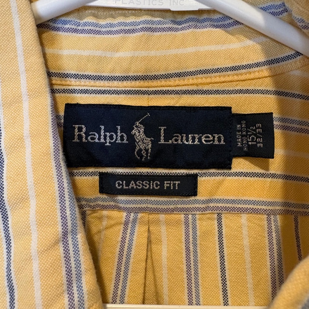 Ralph Lauren Classic Fit Yellow Blue‎ Stripe Button Down Shirt Men Large - Picture 3 of 6